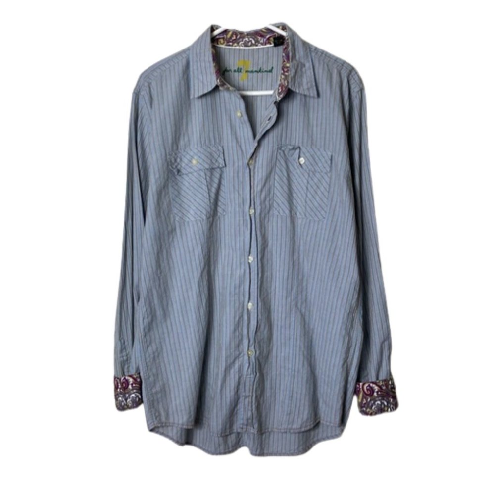 7 For all mankind blue striped paisley flip cuff button up mens M textured